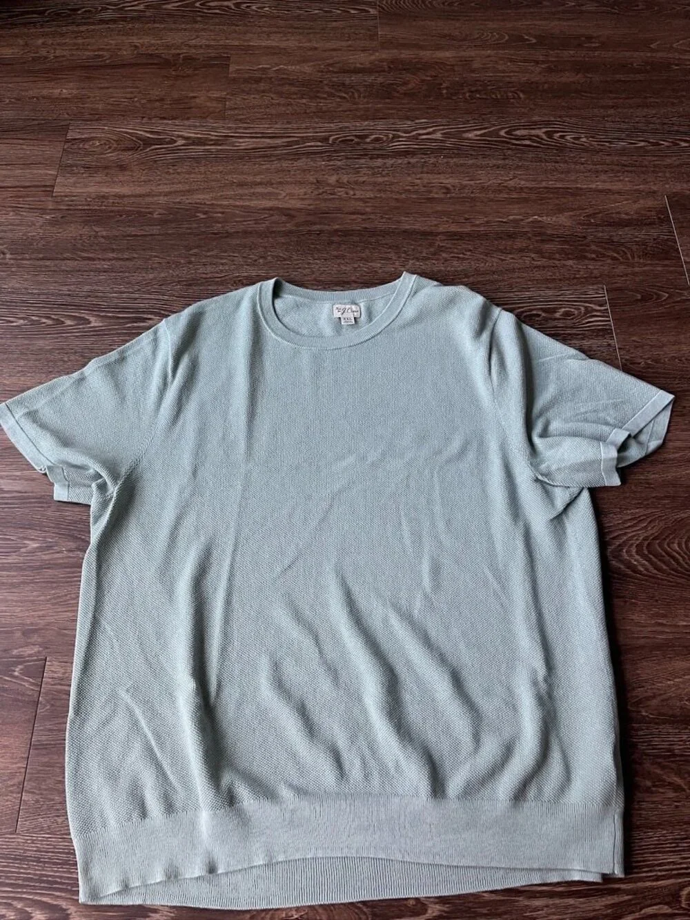 J.Crew Knit Short-Sleeve Cotton Piqué-Stitch Sweater Men XL Light Celadon